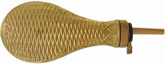 Powder Flask,brass body, brass dispensing valve,embossed Diamond or Basket Weave patternaccepts 10-1mm threaded spouts