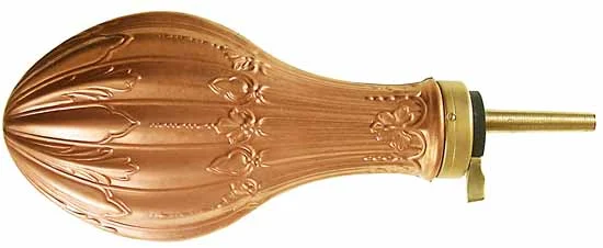 Powder Flask,French flutedembossed copper,accepts 10-1mm threaded spouts
