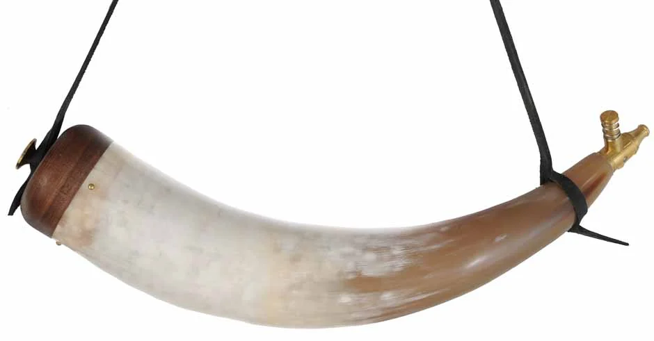 Powder Horn, 10"-13" length, brass valve with 100 grain spout