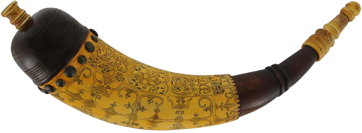 Powder Horn,15-1/4", neatly hand made, with MicMac style scrimshaw,by Mark Harmen