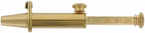 Powder measure, brass, adjustable 0 to 50 grains, with spout