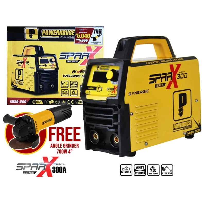 Powerhouse SPARX MMA-300 DC Type Inverter Welding Machine 300A [Synergic] with Powerhouse Angle Grinder 4″