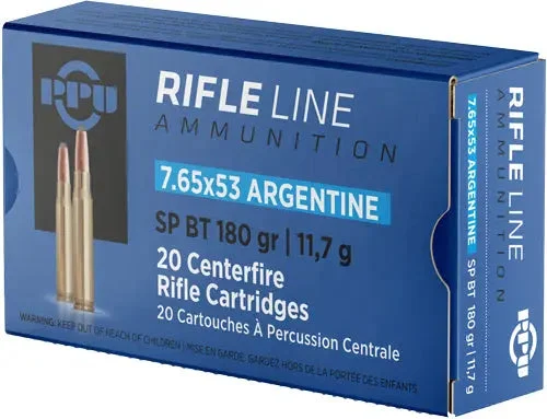 PPU 7.65X53 ARGENTINE MAUSER 180GR JSP 20RD