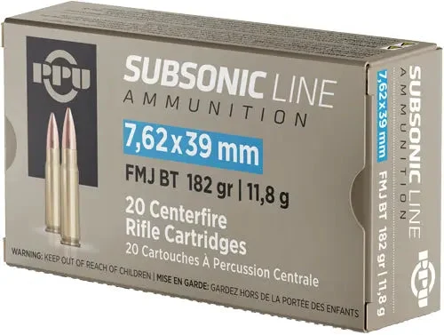 PPU SUBSONIC 7.62X39 182GR FMJ 20RD