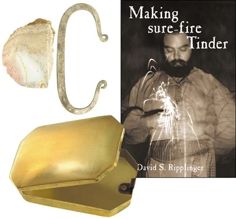 Primitive Hunter'sFire Making Kit,forged strike-a-light,flint chard, booklet,& brass tinder box