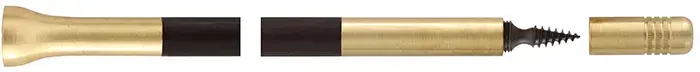 Ramrod for 12 gauge Double Percussion Shotgun by Davide Pedersoli,9mm brown delrin, 27-1/8" long. Brass tips, with tempered steel ball puller hidden under the end cap. Made in the U.S.A.