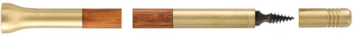 Ramrod for 12 gauge Double Percussion Shotgun by Davide Pedersoli,9mm stained hickory, 26-1/2" long. Brass tips, with tempered steel ball puller hidden under the end cap. Made in the U.S.A.
