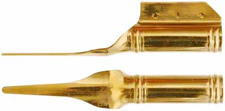 ramrod pipe, brass, fusil entry pipe with skirt, deluxe round with ringed ends, for 3/8" ramrod