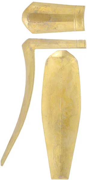 Reading School Buttplate, circa 1790, wax cast brassOverall length 5-1/8", width 1-5/8", comb 2-1/2"