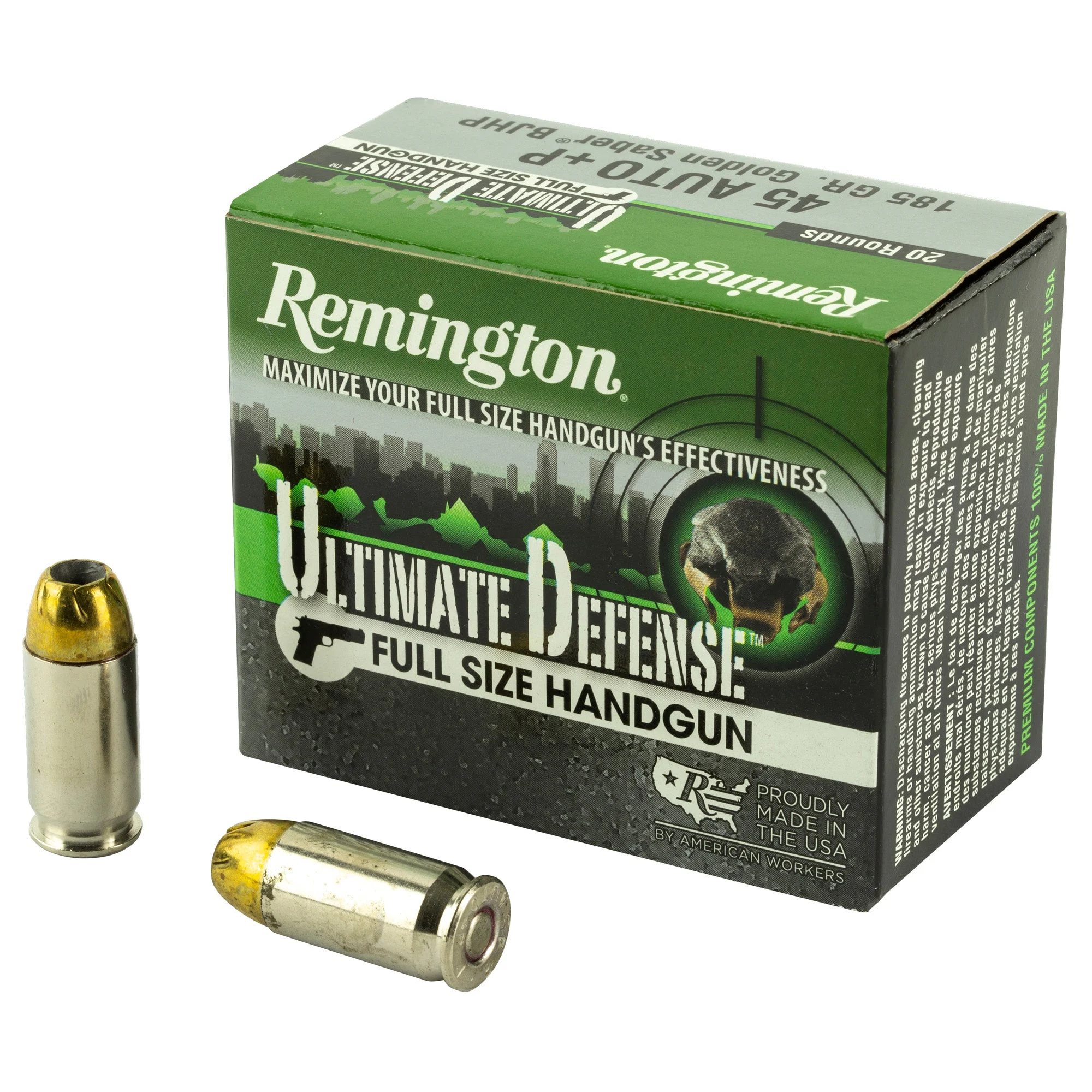 Remington 28973 Ultimate Defense +P Brass Jacket Hollow Point185 Grain .45 ACP/Auto