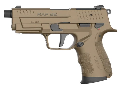 Retay RXP 22 LR 10rd,4" Black Threaded Barrel, Flat Dark Earth Cerakote RMR-RMSc Optic Ready-Serrated Slide, Flat Dark Earth Cerakote Frame Accessory Rail, Textured Grip