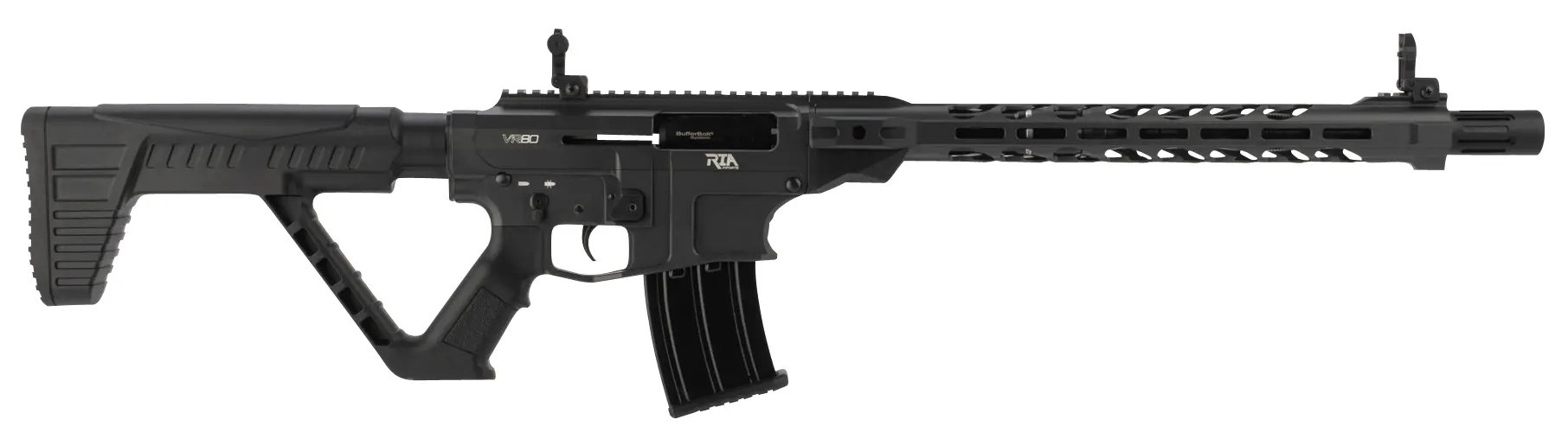 Rock Island VR80SMOKE VR8012 Gauge 5+1 3″ 20″ Barrel, Exclusive Smoke Cerakote Finish, Aluminum Receiver, Model 4 Barrel Shroud, Synthetic Stock, Flip Up Front & Rear Sights