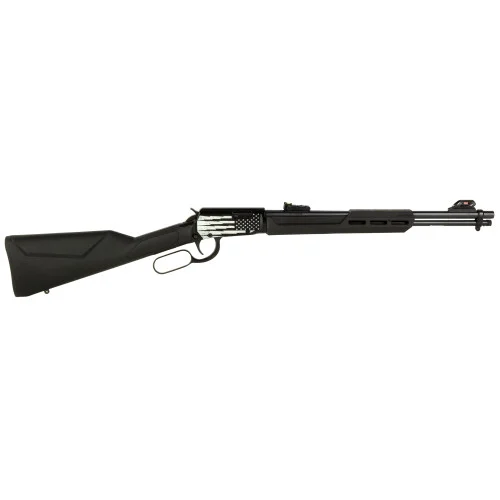 Rossi Rio Bravo 22 LR, 18" Barrel, Black, Polished Lightning US Flag Engraved Rec, 15rd