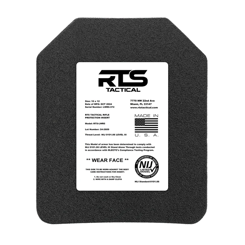RTS Tactical LWR5 Rifle Special Threats NIJ 0101.06 Level III+ Insert – 10X12