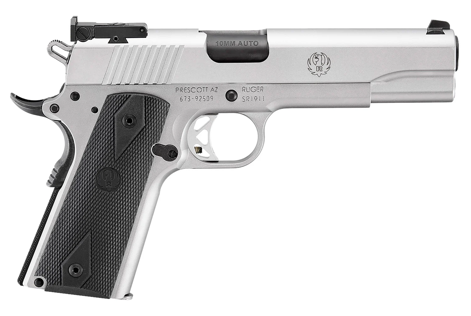Ruger 6739 SR1911 Target 10mm Auto 8+1 5″ Black Bull Barrel, Serrated Stainless Steel Slide, Stainless Steel Frame w/Beavertail, Black Rubber Grip