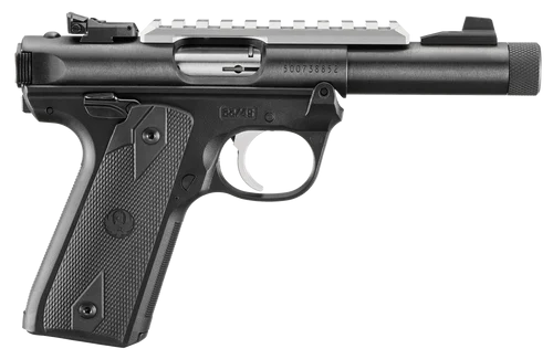 Ruger Mark IV 22/45 22 LR,4.4" Threaded Bull Barrel, Black, Picatinny, Checkered Grip, 10rd
