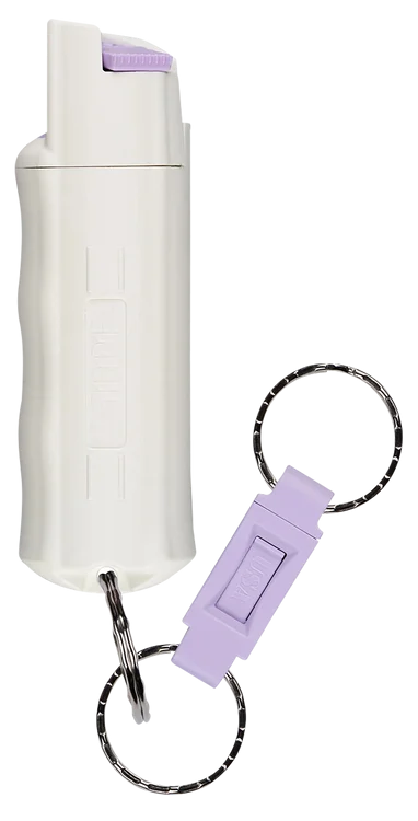 Sabre Pepper Spray Red Formula Spray With Glow in the Dark Case, Quick Release Key Ring 25 Bursts Range 10 ft White