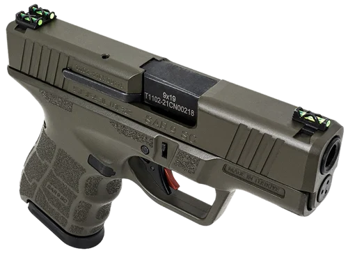 SAR USA SAR9 SC Sub-Compact Frame 9mm 12rd,3.30" Black Steel Barrel, Olive Drab Green Cerakote Steel Optic Ready/Ported/Serrated Slide, Olive Drab Green Polymer Frame, Interchangeable Backstrap Grip