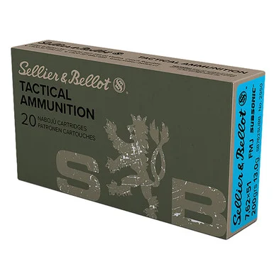 Sellier & Bellot Tactical 7.62x51mm NATO Ammunition 200 Grain FMJ Subsonic 20 Rounds SB762SUBB
