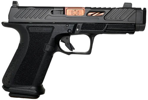 Shadow Systems MR920P 9mm, 4.2" Bronze Spiral Fluted Compensated Barrel, Nitride, Black, Front Tritium Sight, Trigger Safety, 15rd, 2 mags, Includes 3 Backstraps, Backstrap Tool, and Attache Case