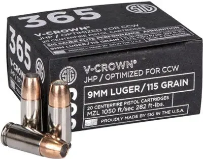 SIG 365 9MM LUGER 115GR ELITE V-CROWN JHP 20RD