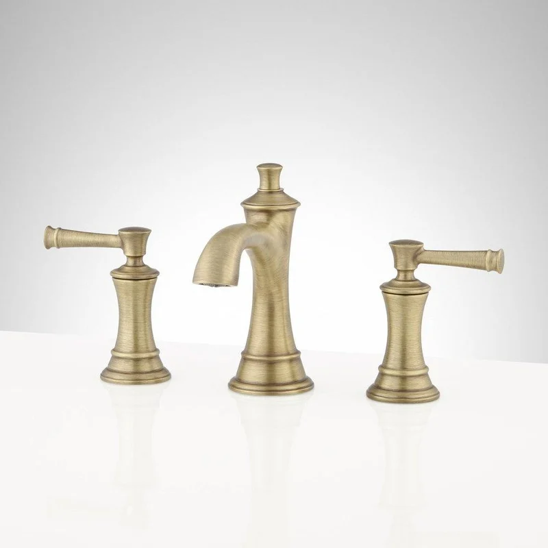 Signature Hardware Beasley Two Handle Widespread Bathroom Sink Faucet in Aged Brass | Ferguson