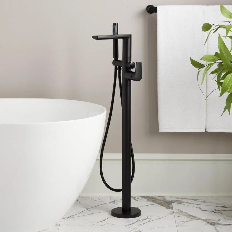 Signature Hardware Berwyn Floor Mount Tub Filler Faucet in Matte Black | Ferguson