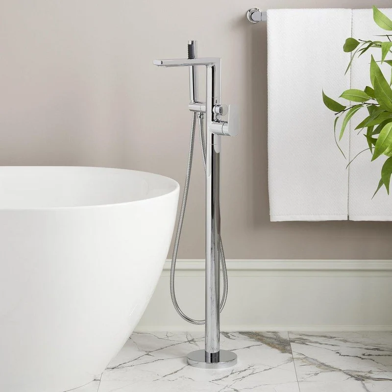 Signature Hardware Berwyn Floor Mount Tub Filler Faucet in Polished Chrome | Ferguson
