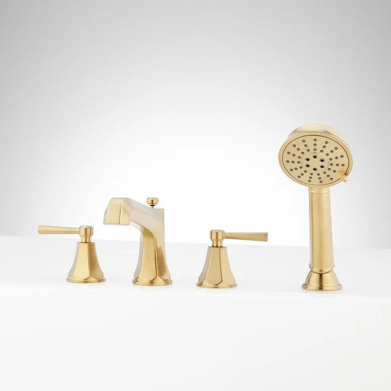 Signature Hardware Elita Roman Tub Faucet and Hand Shower in Brushed Gold with Lever Handles | Ferguson