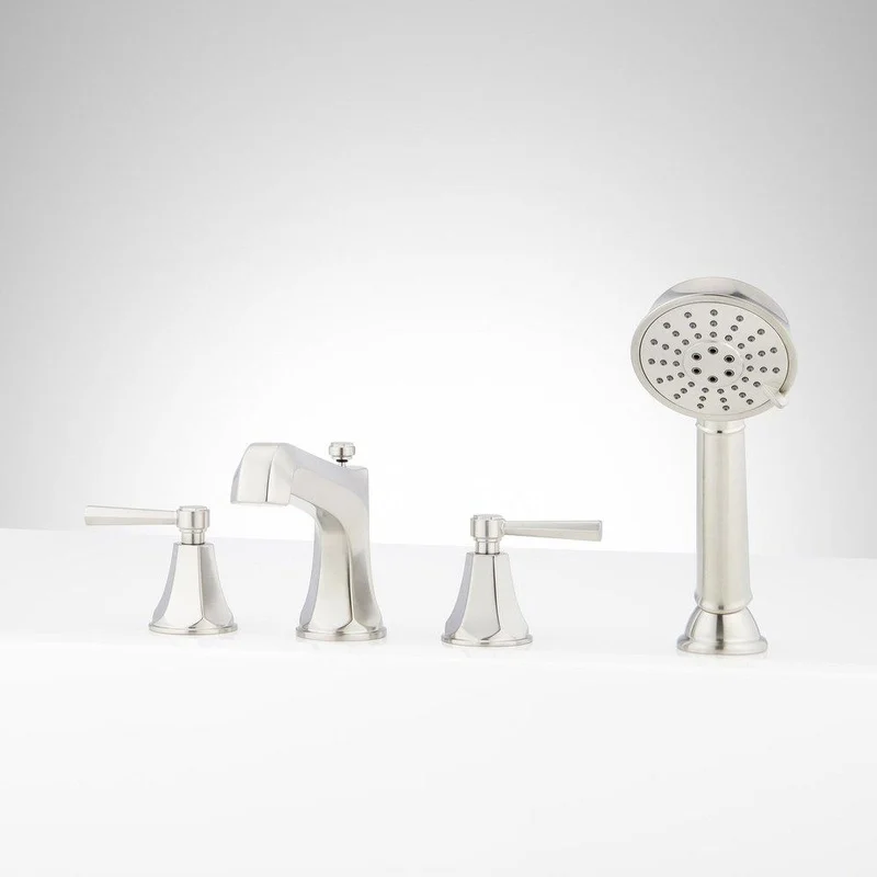 Signature Hardware Elita Roman Tub Faucet and Hand Shower in Brushed Nickel with Lever Handles | Ferguson