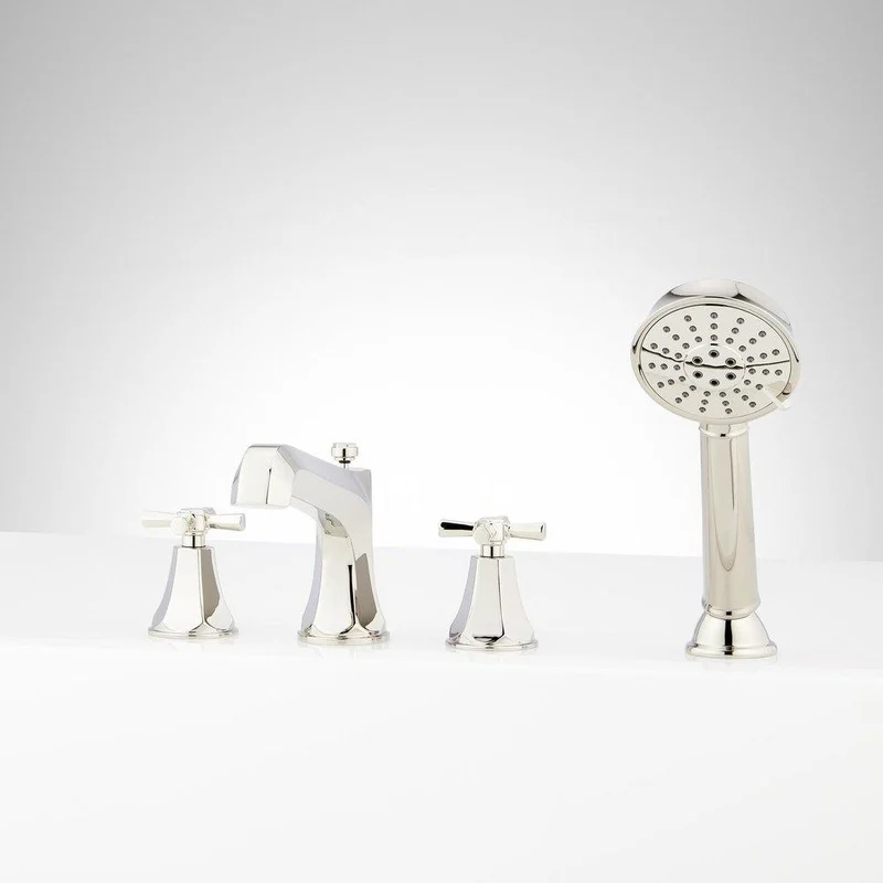 Signature Hardware Elita Roman Tub Faucet and Hand Shower in Polished Nickel with Cross Handles | Ferguson