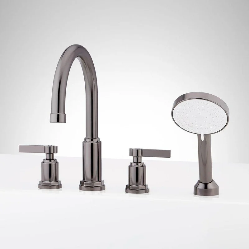 Signature Hardware Greyfield 4-Hole Roman Tub Faucet and Hand Shower in Gunmetal | Ferguson