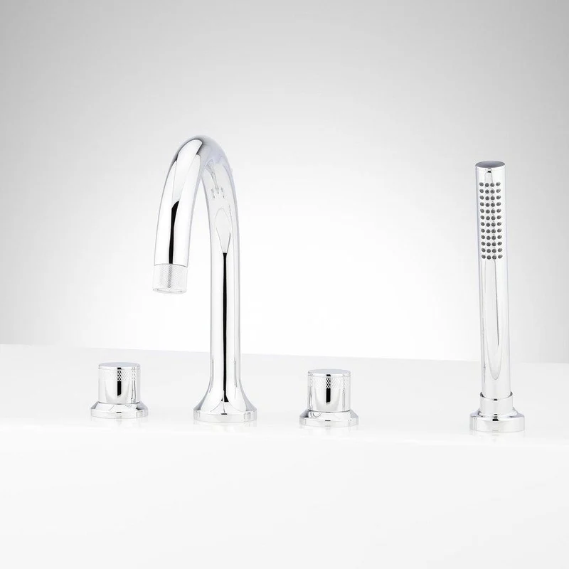 Signature Hardware Lentz Roman Tub Faucet and Hand Shower in Chrome with Knob Handles | Ferguson