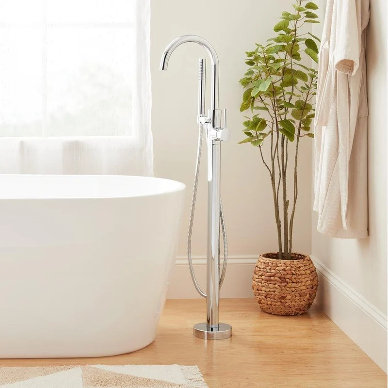Signature Hardware Lexia Single Handle Floor Mount Tub Filler with Hand Shower in Matte Black | Ferguson