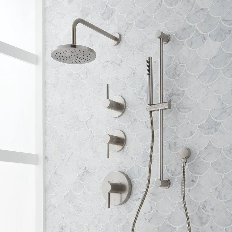 Signature Hardware Lexia Three Handle Single Function Shower System in Brushed Nickel with Hand Shower | Ferguson