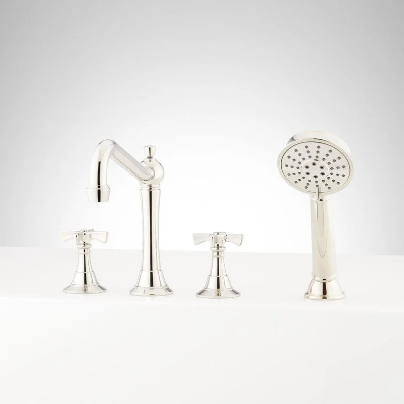 Signature Hardware Marceau Roman Tub Faucet with Cross Handles and Hand Shower in Polished Nickel | Ferguson