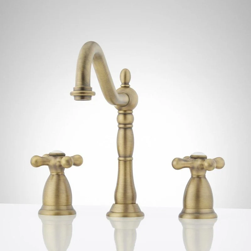 Signature Hardware Victorian Two Handle Widespread Bathroom Sink Faucet in Aged Brass | Ferguson