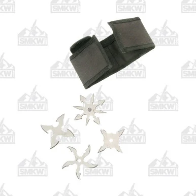 Silver 4 Piece Throwing Star Set with Nylon Case 2.5 inch Shuriken 210817SL
