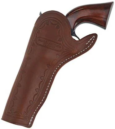 Slim Jim Holster, left hand cross draw,5-1/2" barrel, brown leather,fits Colt Single Action Army revolvers and others