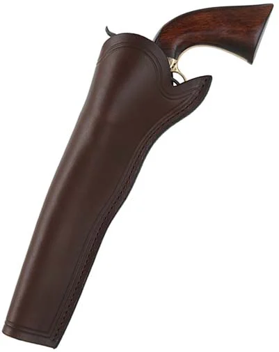 Slim Jim Holster, left hand cross draw, 8" barrel, brown leather, for percussion Army and Navy revolvers