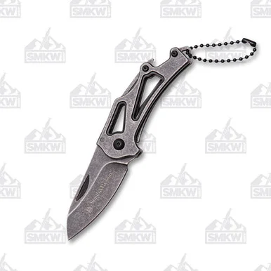 Smith and Wesson Keychain Folding Knife 2.17in Stonewashed Drop Point Blade 1100064