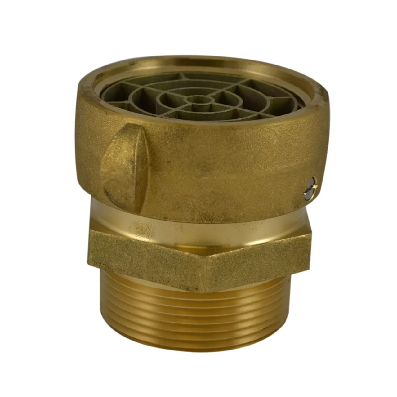 South Park Corporation Swivel Adapter with Screen, 2.5″ NST Swivel X 2″ NPT Male, Brass Finish