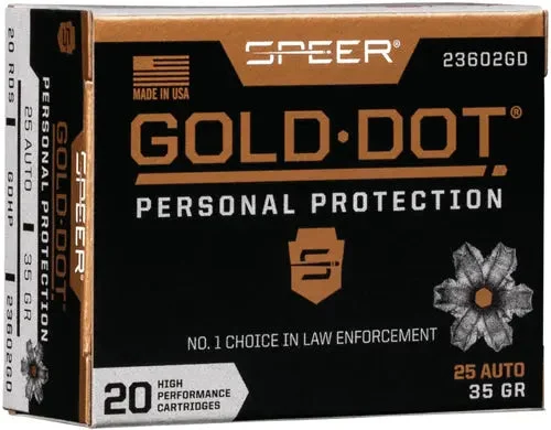 SPEER GOLD DOT 25 ACP 35GR GDHP 20RD