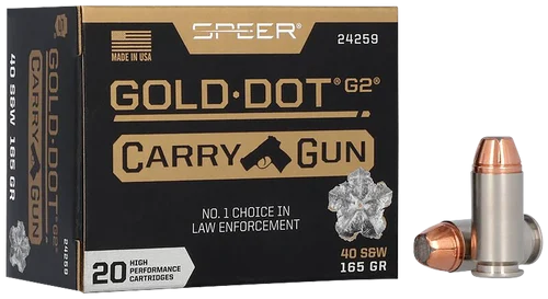 Speer Gold Dot Carry Gun 40 S&W 165gr, 1150 fps Hollow Point, 20rd Box