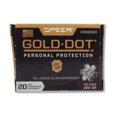 Speer Gold Dot Personal Protection 40 S&W Ammunition 180 Grain Nickel Plated Centerfire 20 Rounds Gold Dot JHP 23962