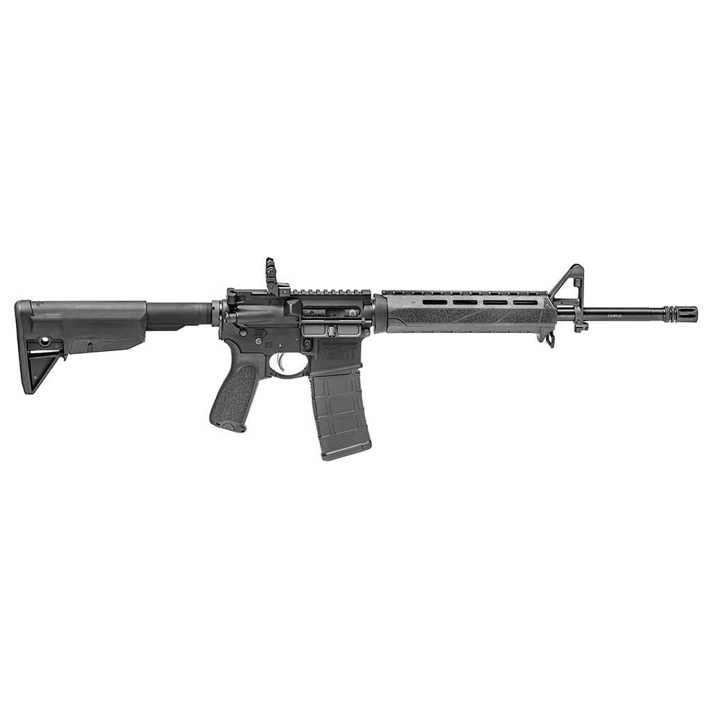 Springfield Saint 5.56 Rifle, M-LOK Springfield, Saint Rifle, Semi-Auto, 5.56mm A2 style front post, Bravo company gunfighter M-lok handguard, stock and grip.