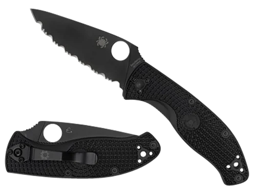 Spyderco Tenacious Lightweight 3.39" Folding Part Serrated Black Oxide 8Cr13MoV SS Blade/Black Bi-Directional Texturing FRN Handle Includes Pocket Clip