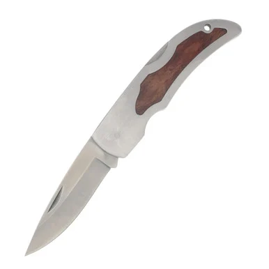 Steel Frame Folding Knife Wood Inlay 211542
