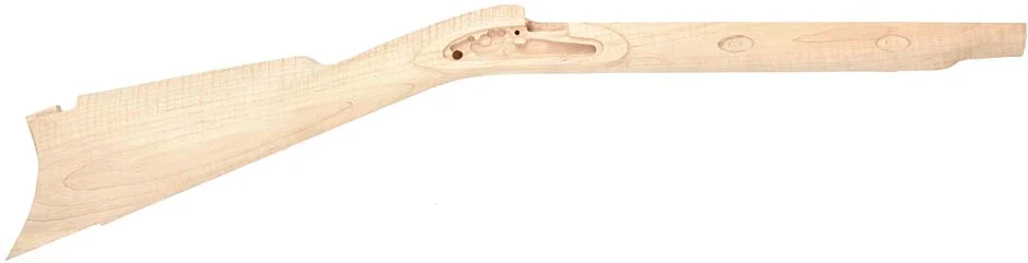 stock, Jim Bridger Hawken, pre-inlet, 1-1/8" tapered barrel, Jim Bridger lock, extra fancy maple