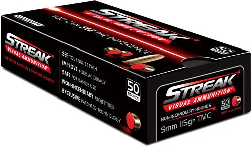 Streak STRK9115TMC50 Streak Visual (RED) Tracer Total Metal Case TMC 115 Grain 9mm Luger/Parabellum